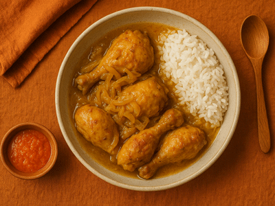 Poulet yassa accompagné de riz